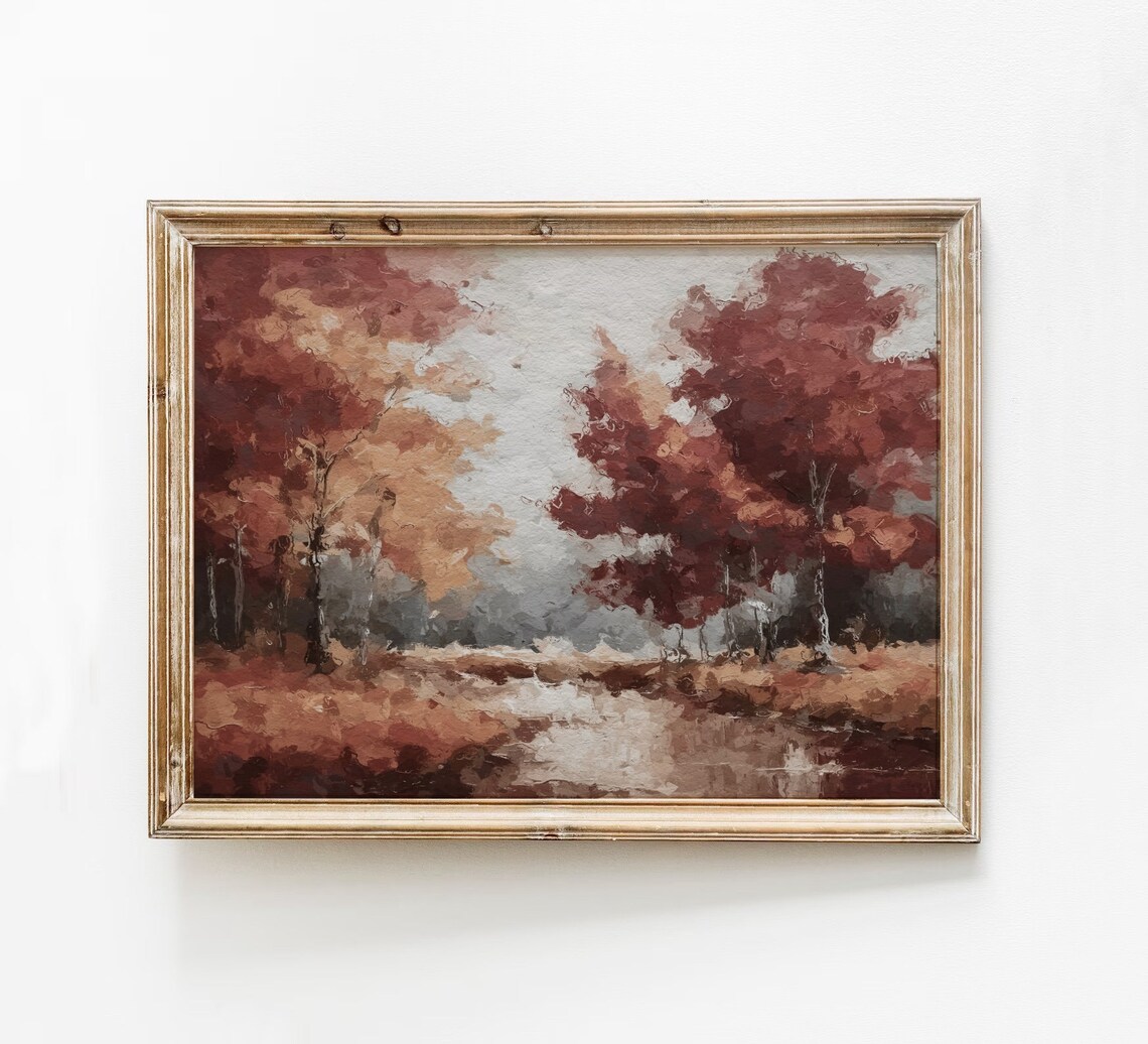 Moody Fall Vintage Landscape Art Print, Rustic Decor