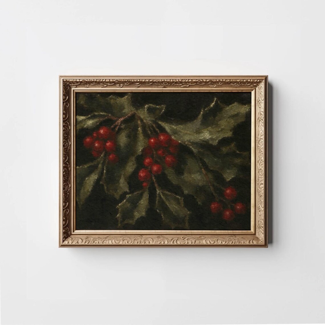 Moody Holly Vintage Winter Berry Art Print