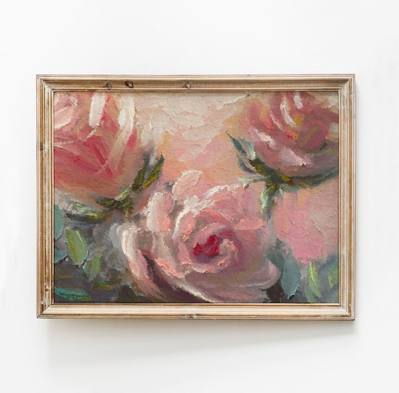 Vintage Abstract Pink Roses Oil Painting Soft Floral Art Poster