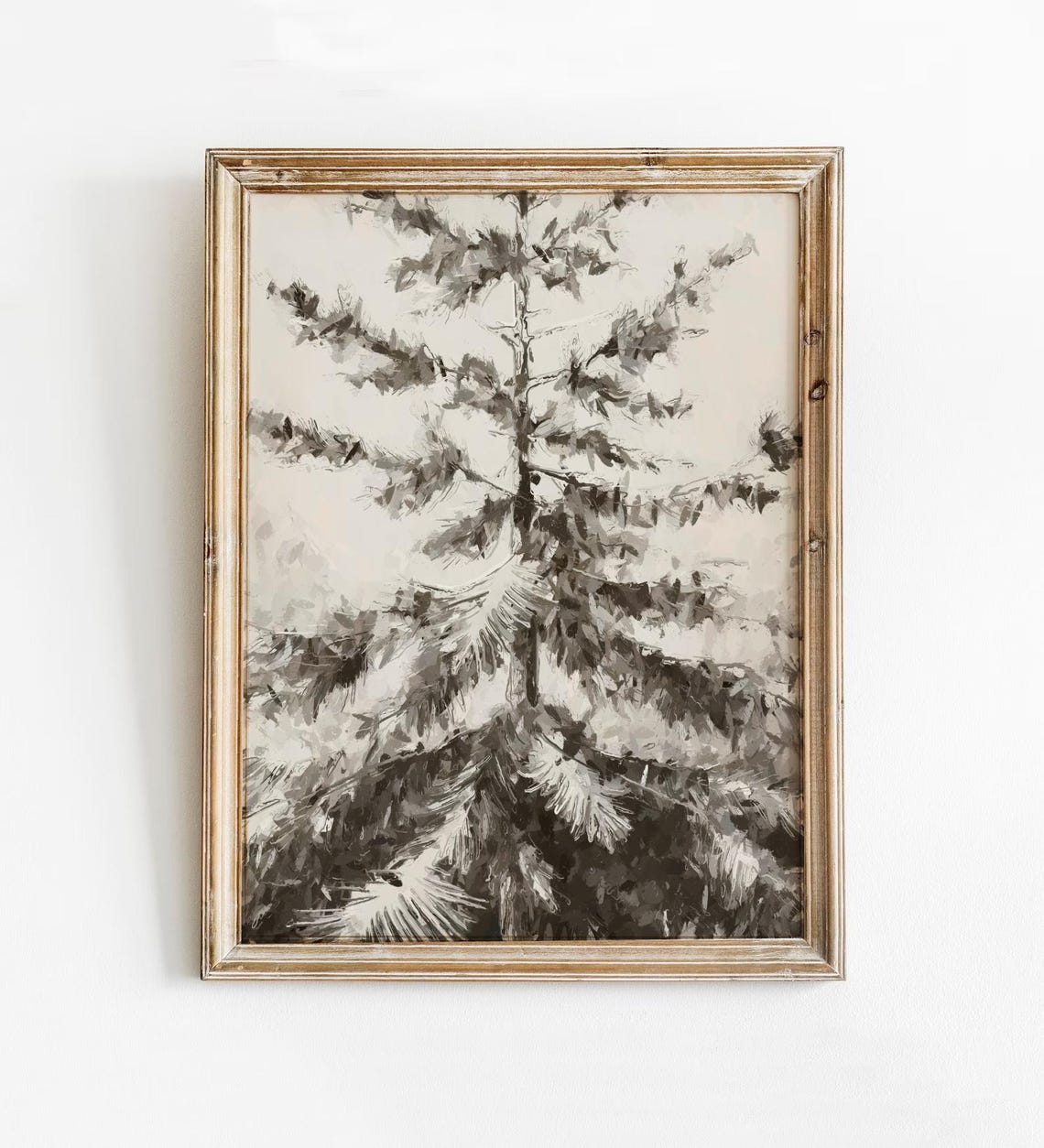 Monochrome Pine Tree Sketch Loose Brushstroke Minimalist Art Poster