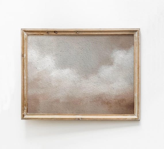 Cloud Painting Print Abstract Neutral Sky Muted Vintage Modern Wall Art Clouds Study Watercolor Poster Horizontal