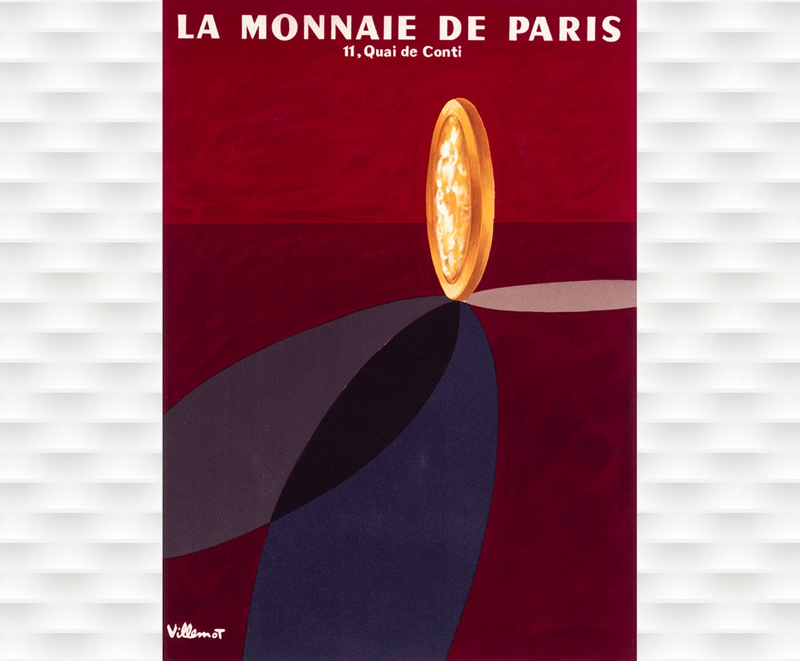 La Monnaie de Paris Spinning Gold Coin Classic Villemot Vintage Poster