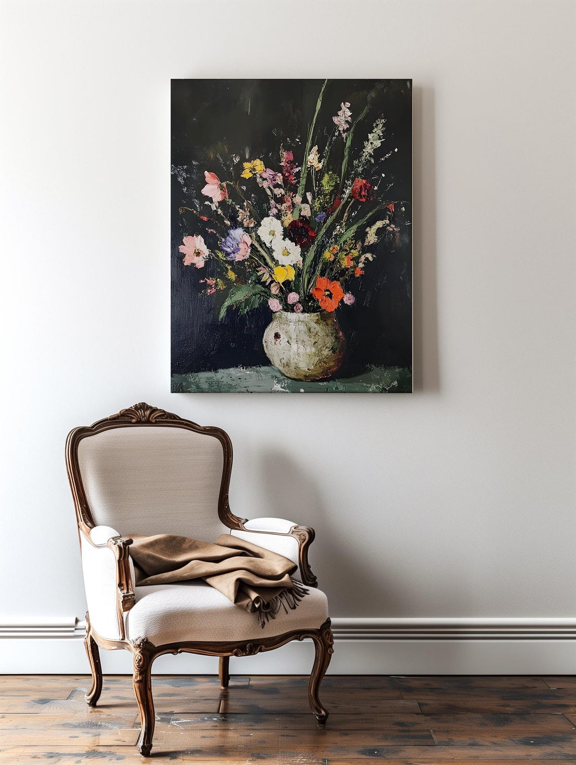 Dark Academia Flower Vase Painting Dark And Moody Wild Flowers Vase Moody Interior Design Painting Wild Flowers Dark Background Painting - Image 2