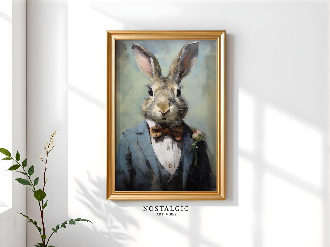 Rabbit Gentleman Vintage Portrait Art Print