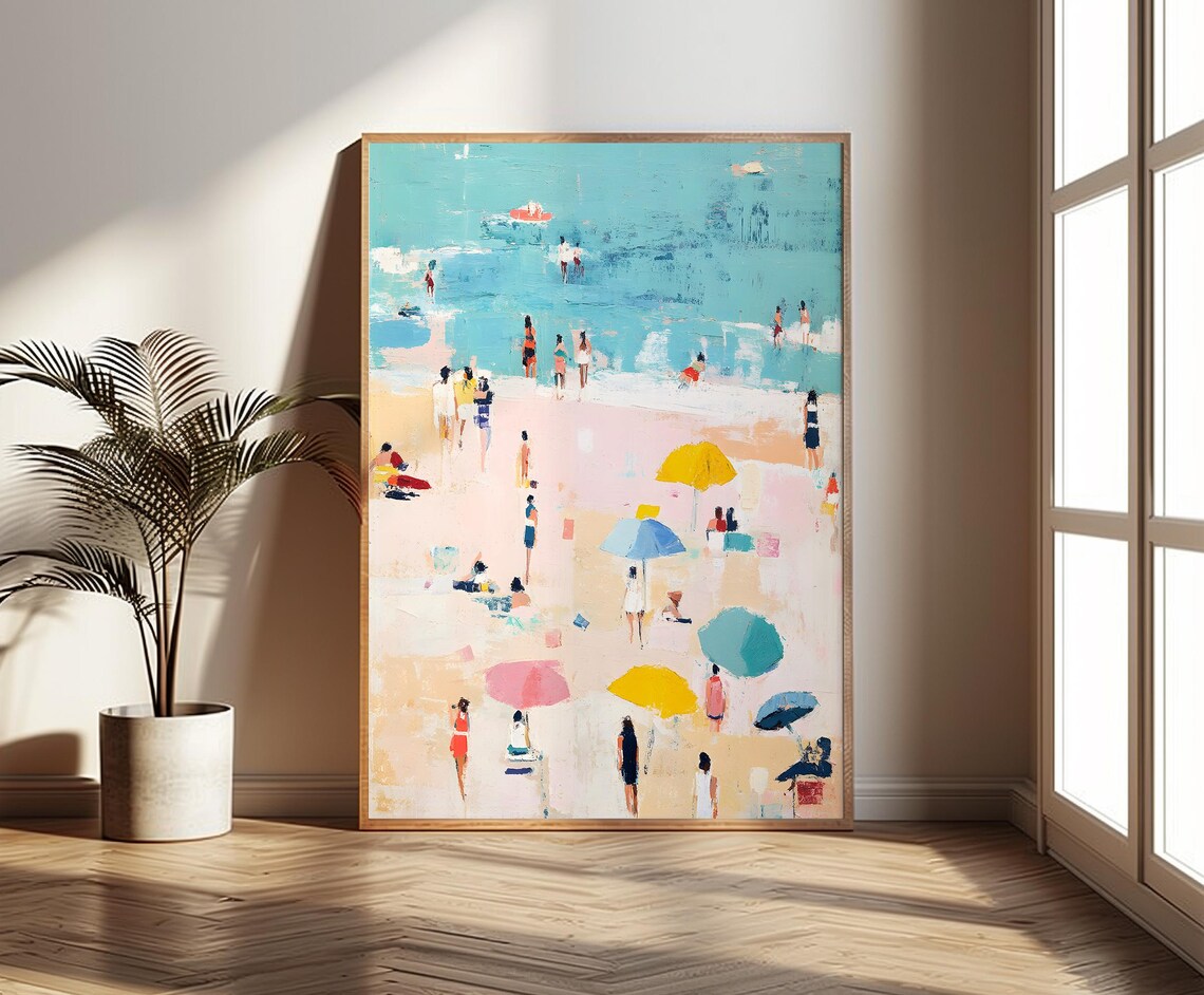Summer Beach Poster, Pastel Watercolor Vacation Scene - Image 2