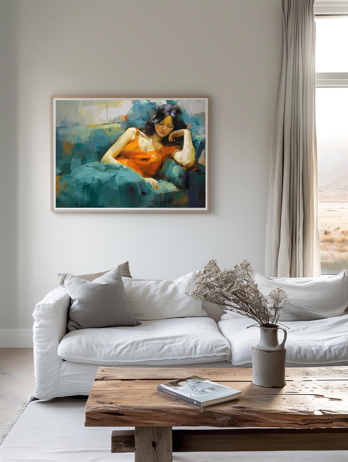 Dreamy Woman In Orange, Impressionist Portrait - Image 3