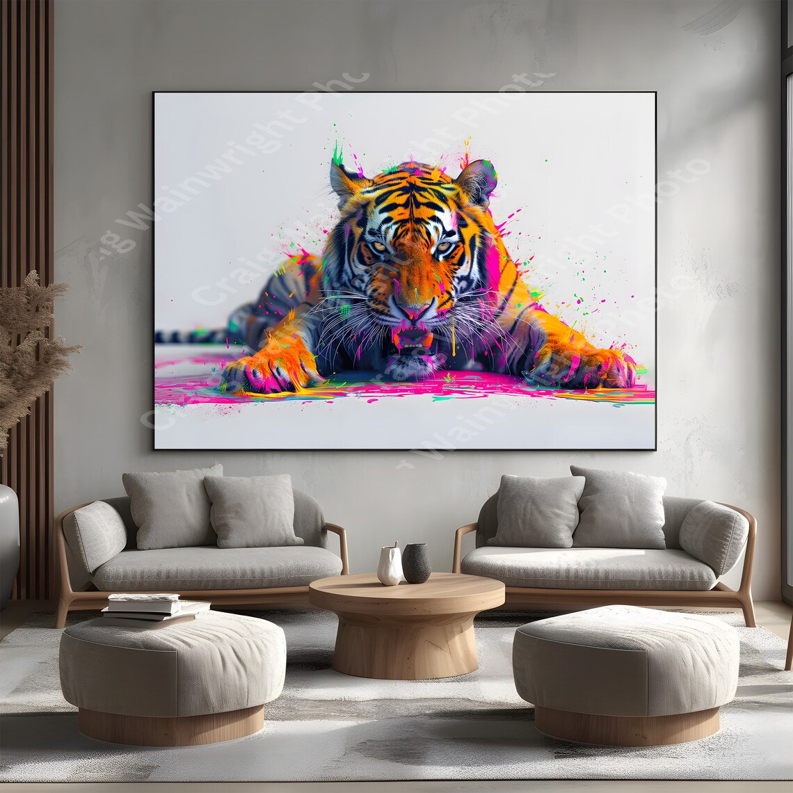Tiger Orange Green Splash Painted Prowling Big Cat Art Poster - Image 4