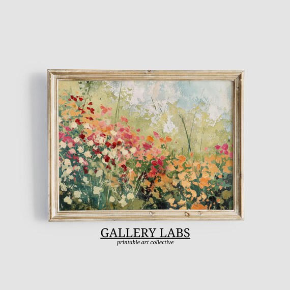 Abstract Wildflower Garden Painting Red Orange Pink Bloom Art Print