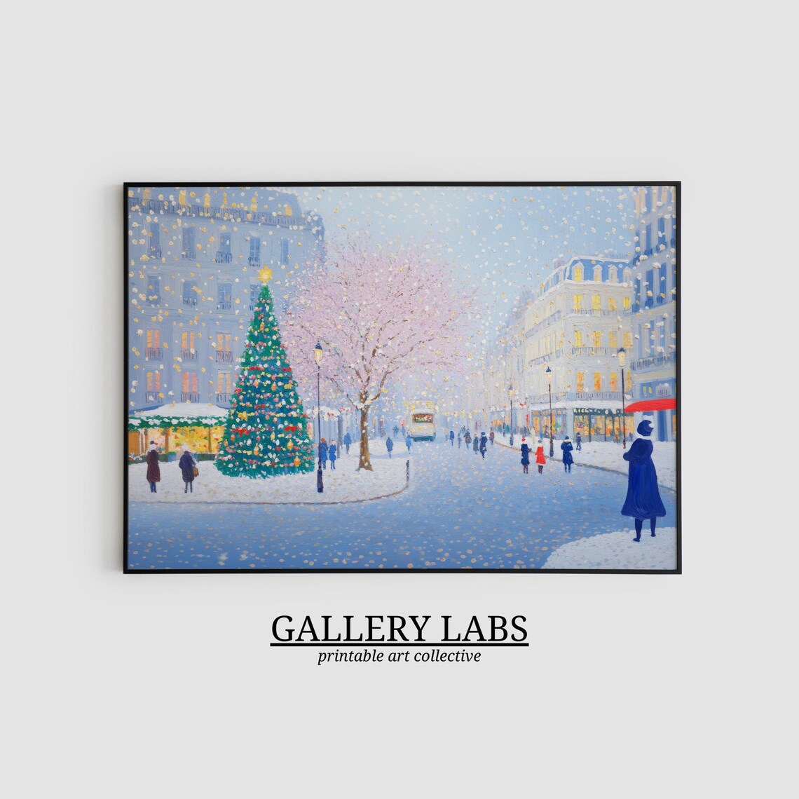 Paris Christmas Street Snowfall Big Tree City Lights Travel Poster - Image 2