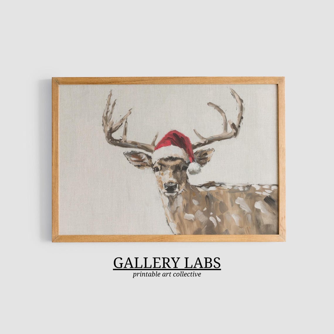 Reindeer Wearing Santa Hat Light Background Playful Holiday Poster - Image 3