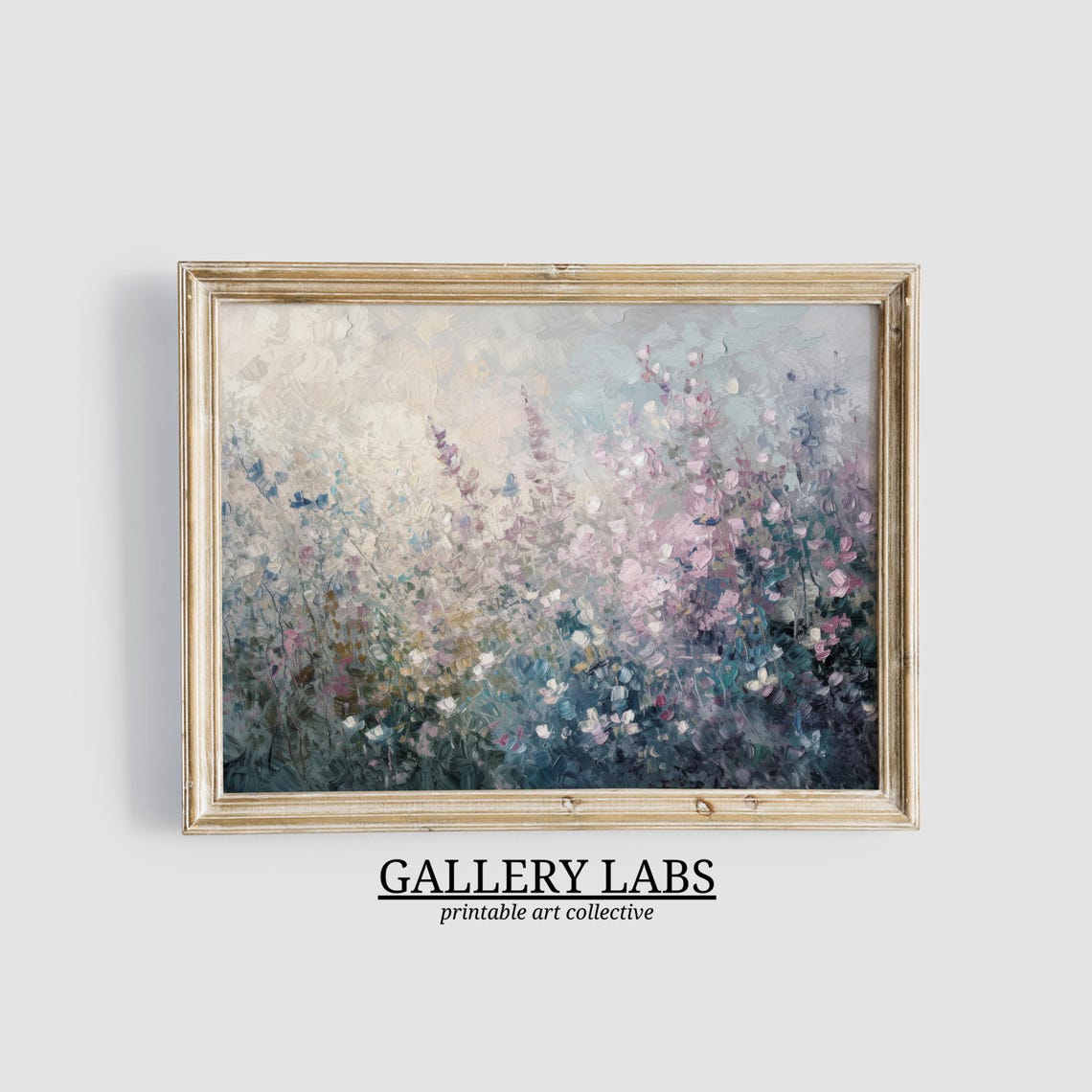 Muted Pastel Wildflower Meadow Painting Soft Purple Pink Art Print