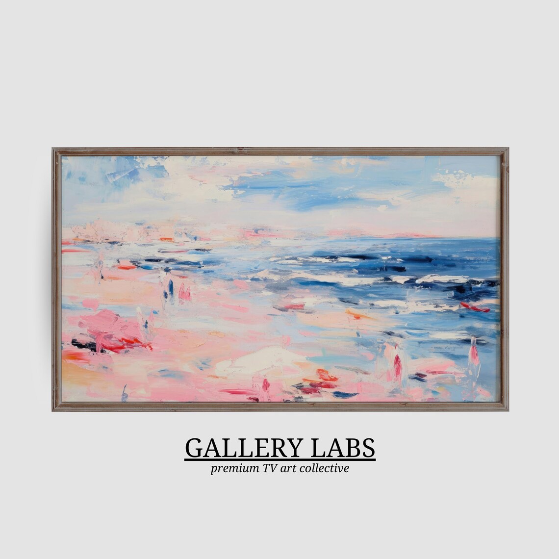 Abstract Pink Coastal Painting Pastel Ocean Waves Modern Wall Art Poster - Image 3