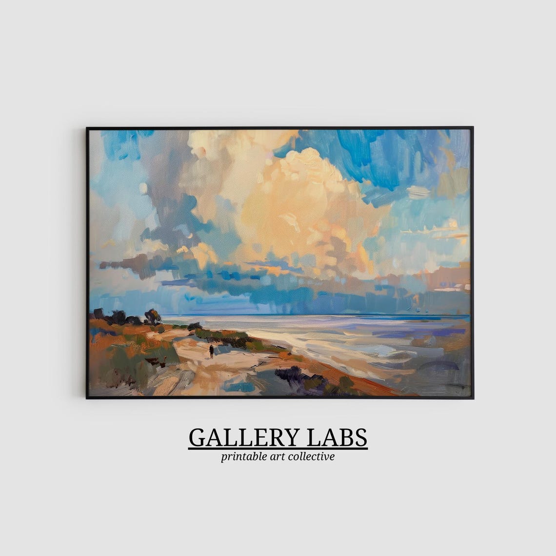 Sandy Beach Path to Calm Sea Cloudy Sky Coastal Wall Art Print - Image 2