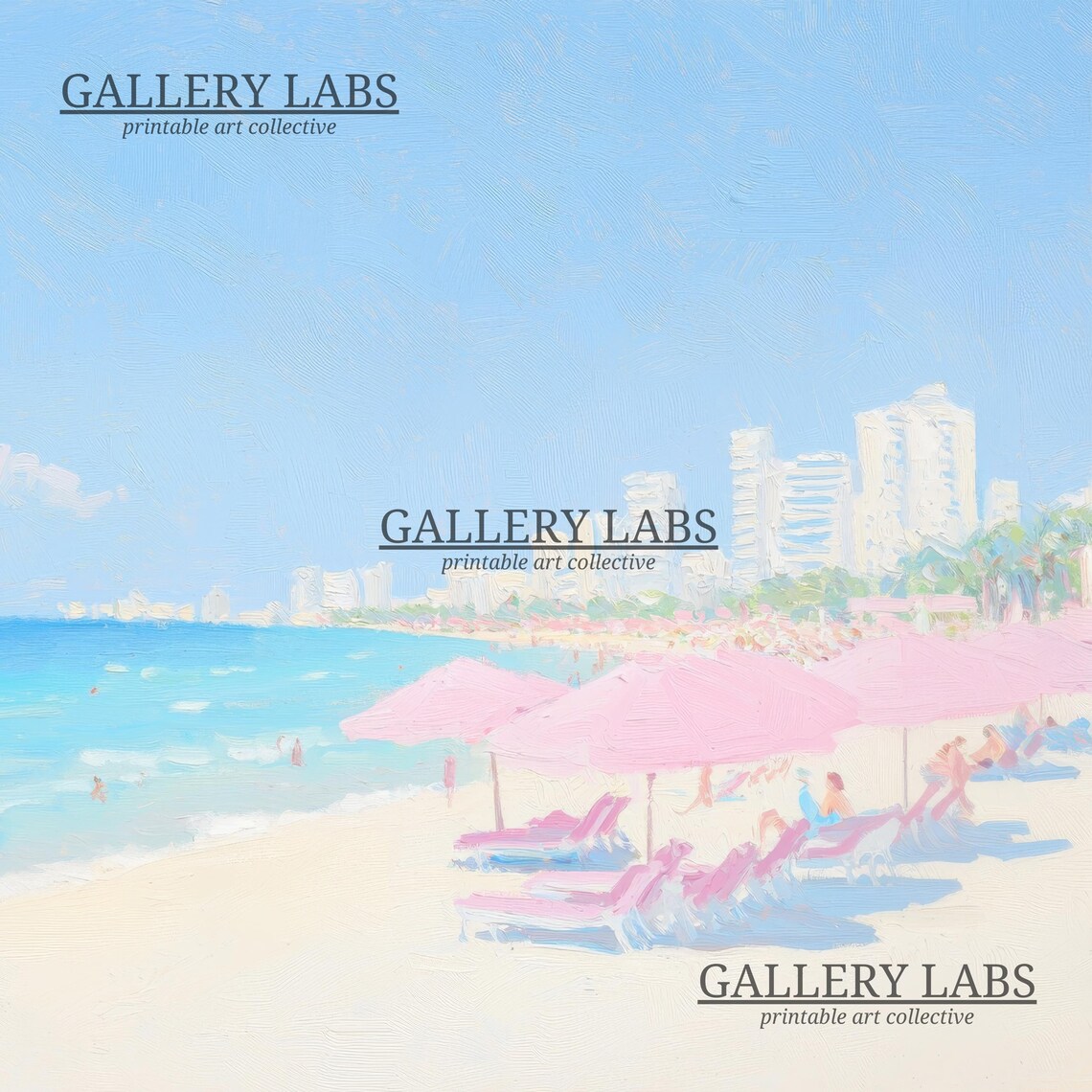 Pink Abstract Coastal Painting, Vintage Beach Print - Image 4