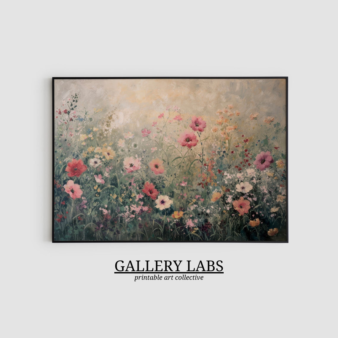 Vintage Wildflower Meadow Pink Blooms Rustic Framed Pastoral Poster - Image 2