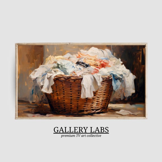 Laundry Room Frame Tv Art Farmhouse Wall Decor Vintage Cottage Artwork Laundry Basket Painting Tv Art