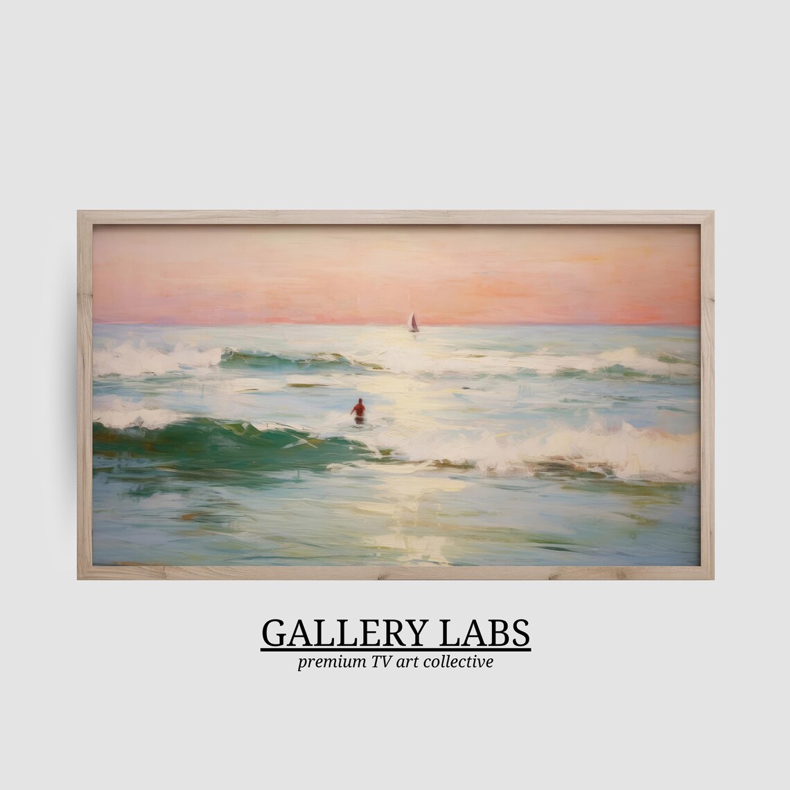 Pink Ocean Beach House Coastal Painting Art Print - Image 2