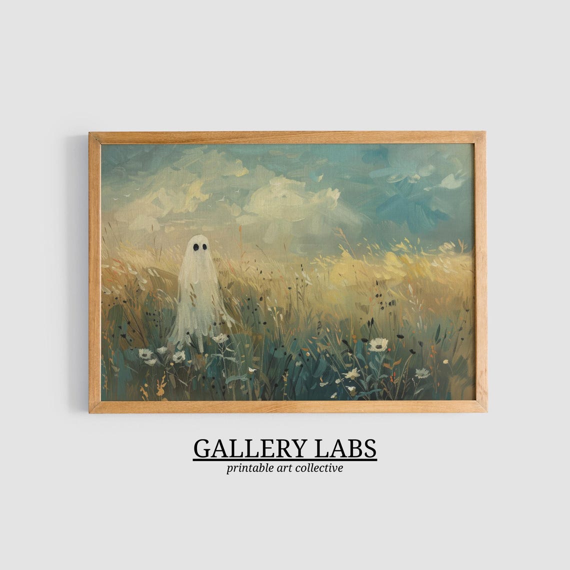 Ghost Flower Meadow Vintage Moody Halloween Spooky Wall Art Print - Image 3