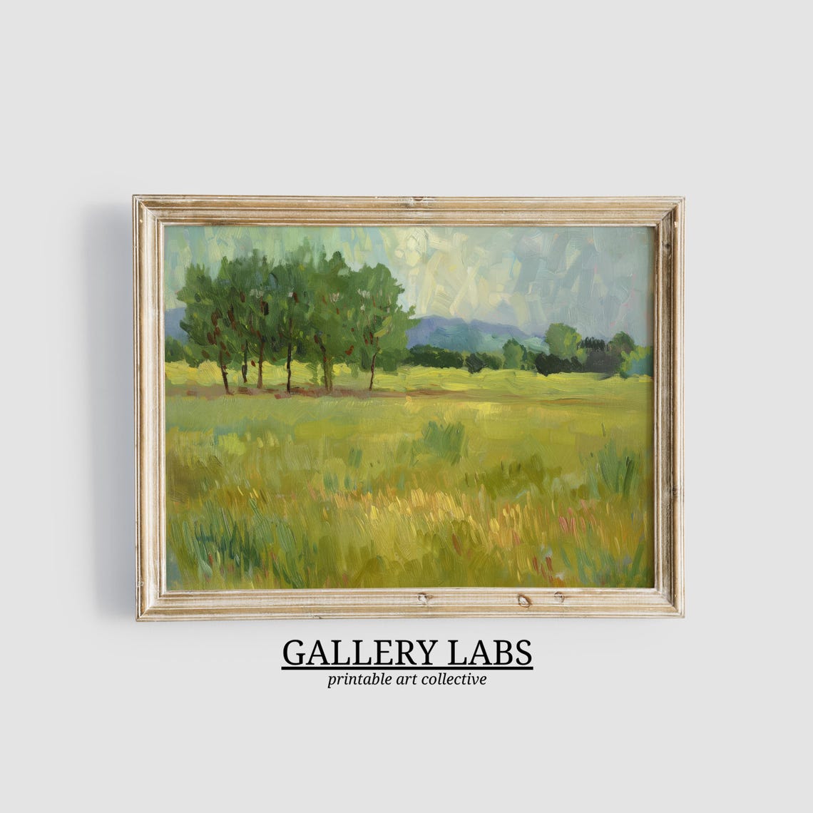 Green Summer Meadow with Trees Impressionist Landscape Wall Art Print