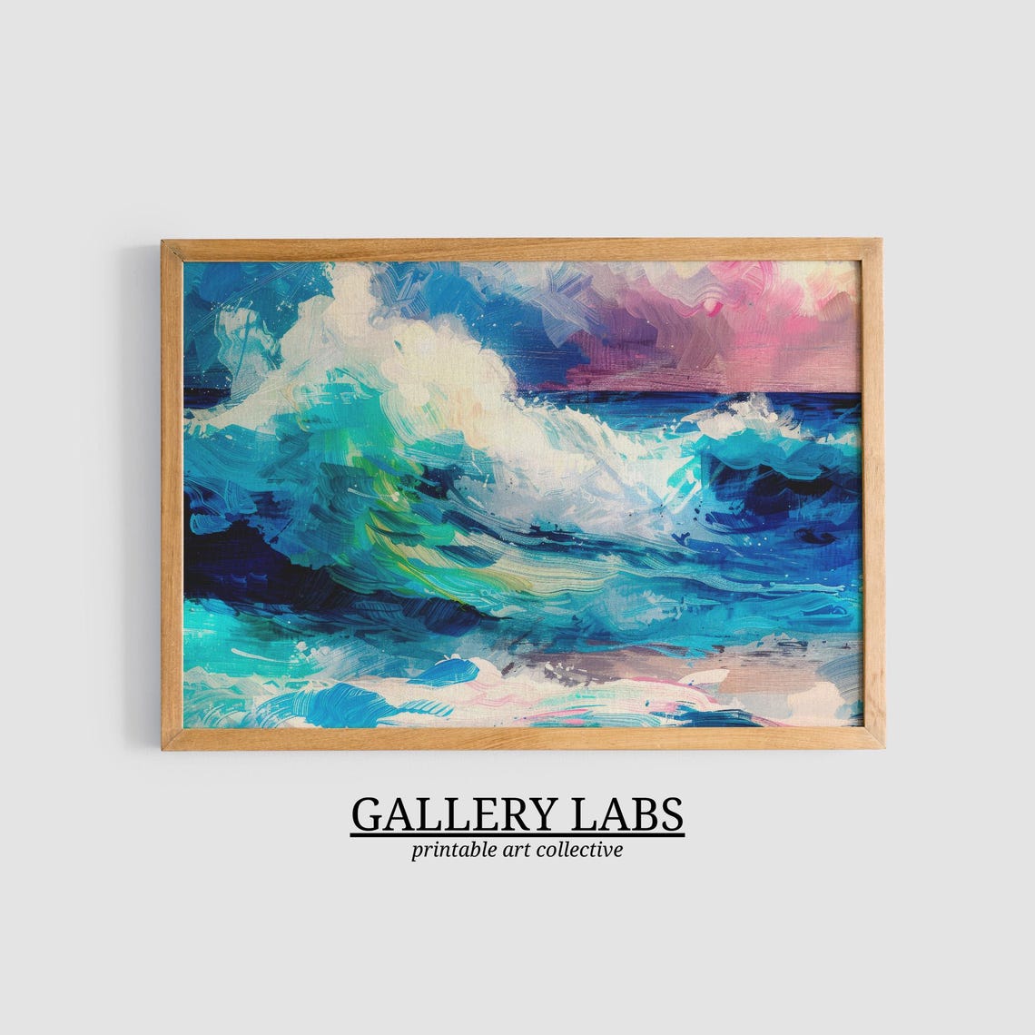 Abstract Ocean Wave Crashing Blue Surf Coastal Bathroom Wall Art Print - Image 3