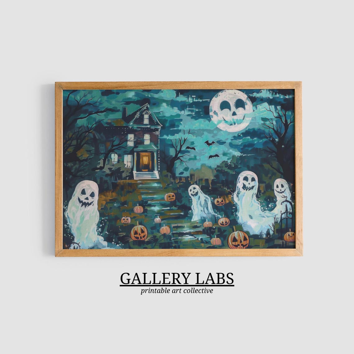 Haunted House Ghosts And Pumpkins Halloween Night Moon Poster - Image 3