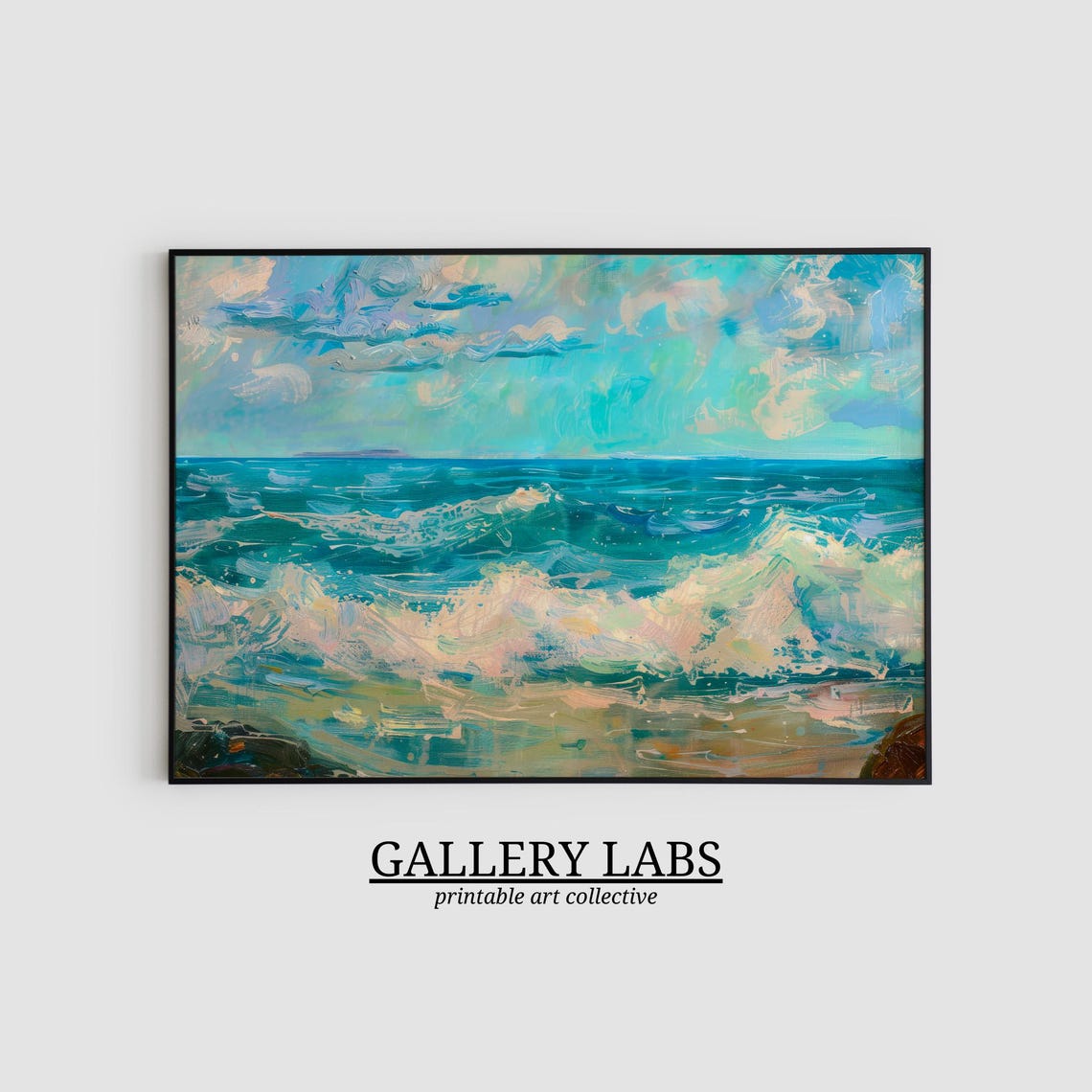 Abstract Blue Ocean Waves Modern Serene Coastal Scene Art Print - Image 2