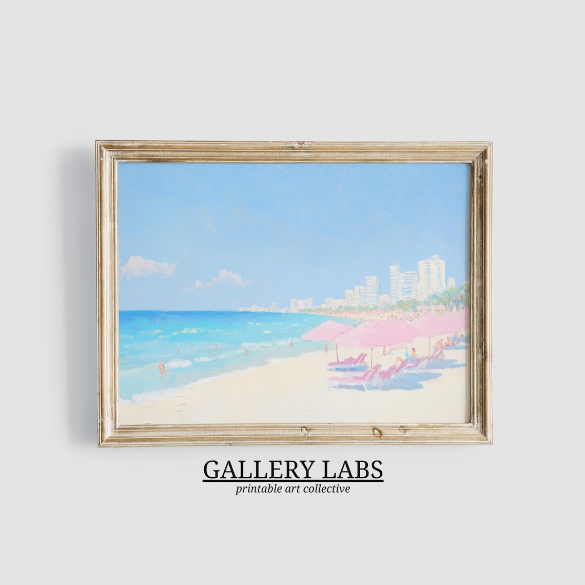 Pink Abstract Coastal Painting, Vintage Beach Print