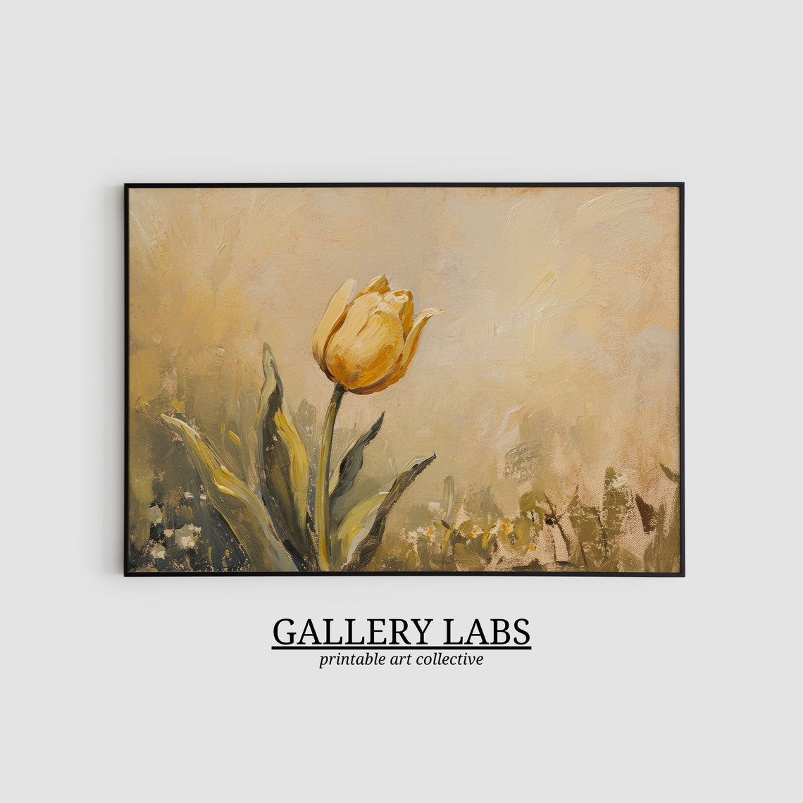 Single Yellow Tulip Oil Painting Minimalist Flower Study Art Print - Image 2