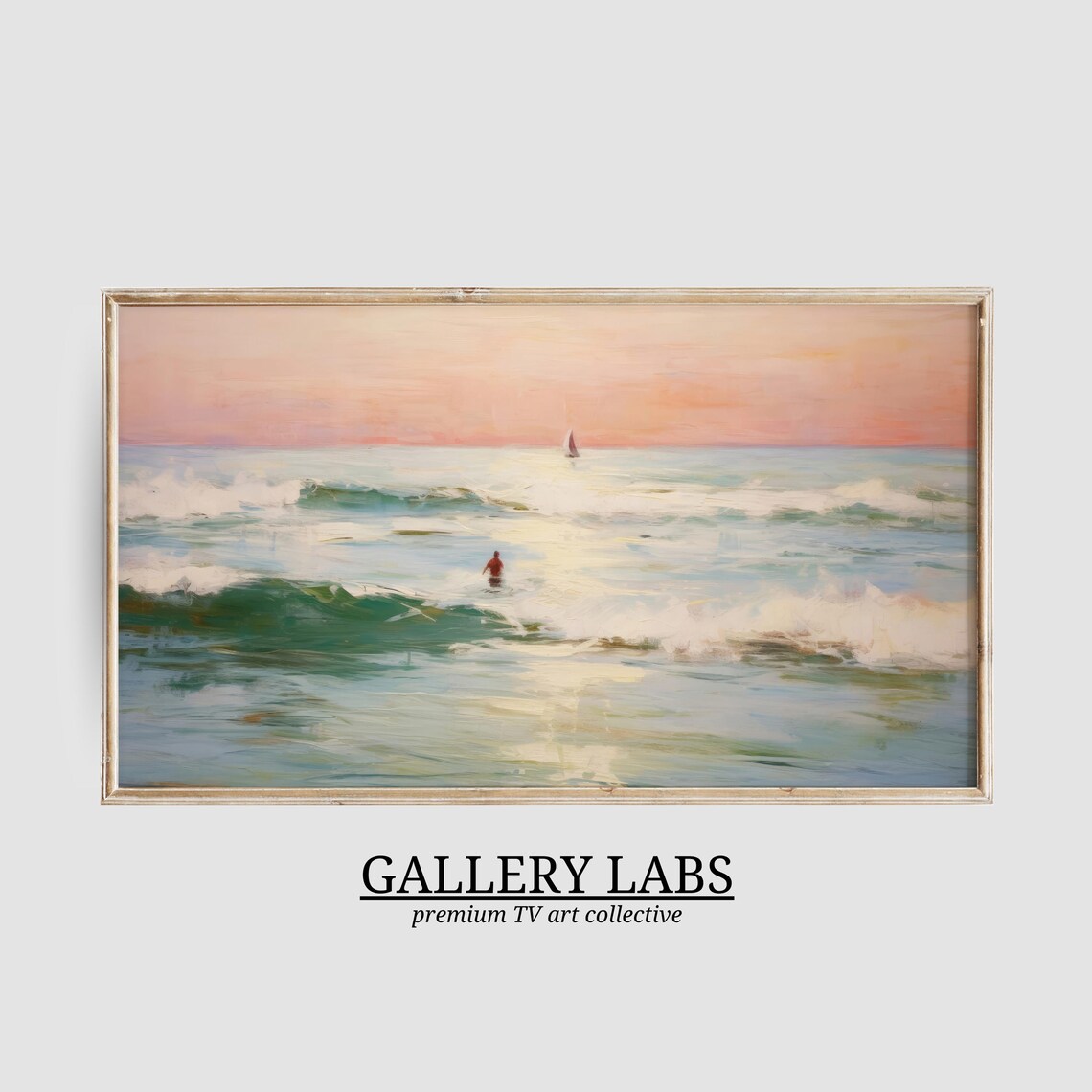 Pink Ocean Beach House Coastal Painting Art Print