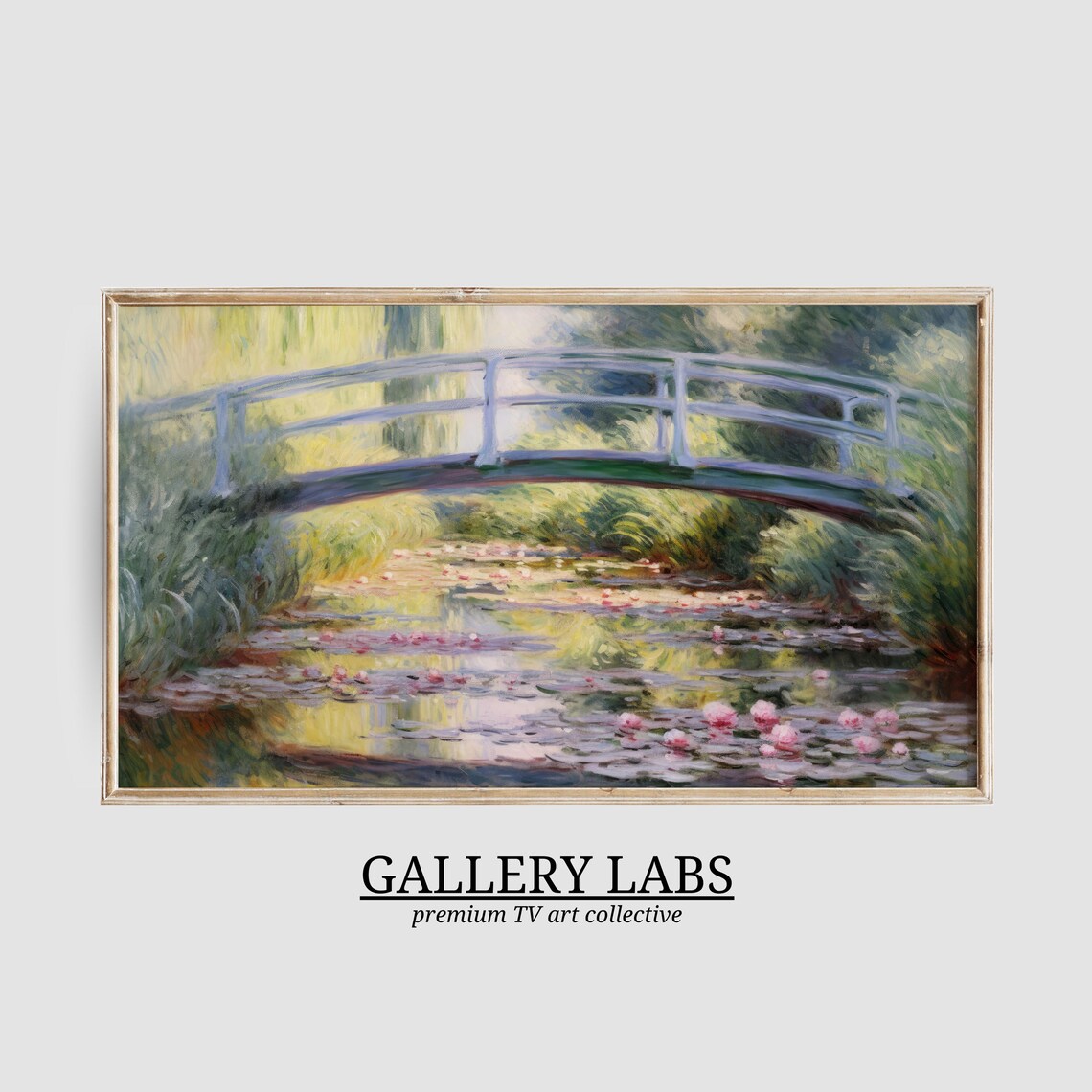 Water Lily Pond Bridge Painting Impressionist Garden Floral Wall Art Poster