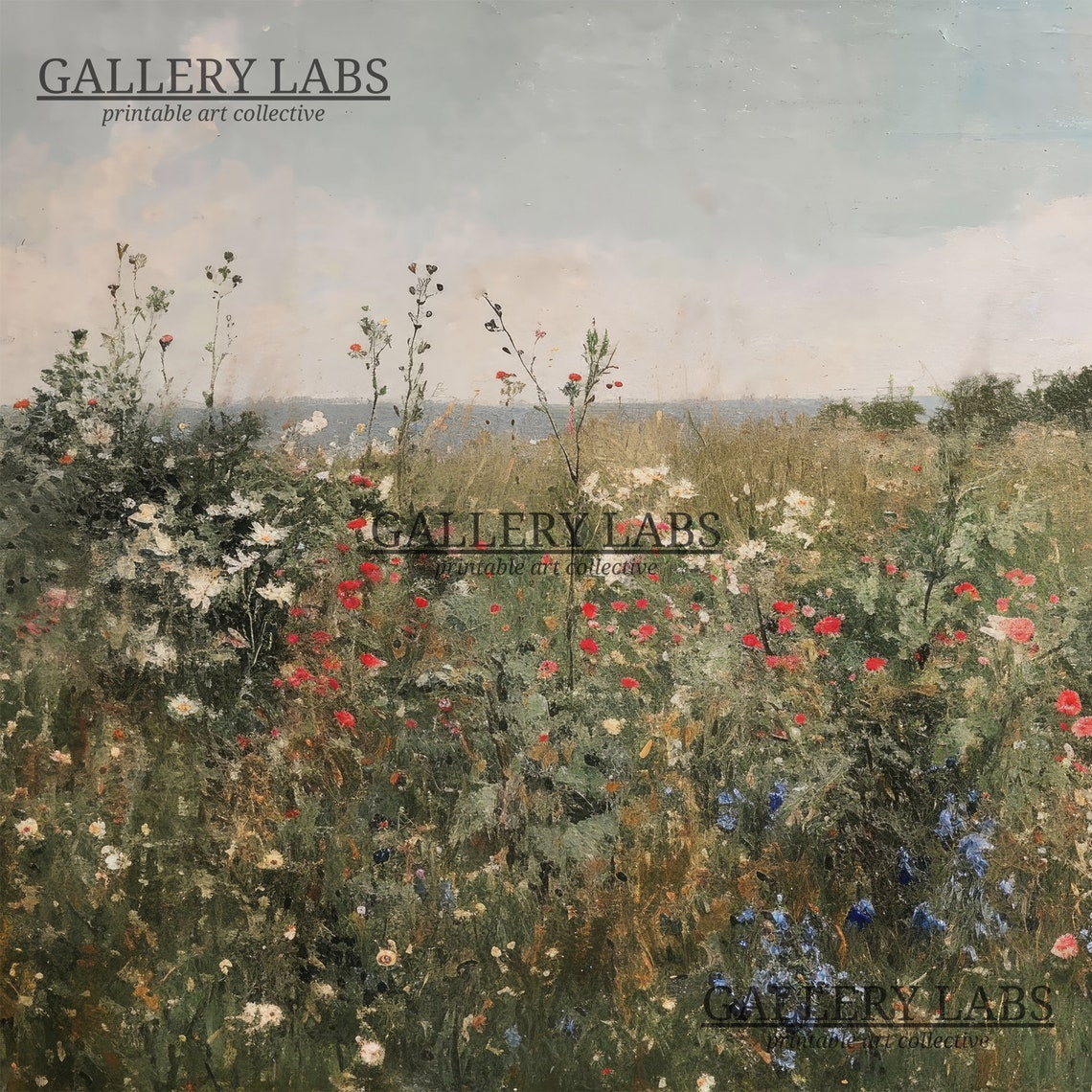 Spring Wildflower Meadow Red White Blue Blooms Vintage Art Print - Image 4