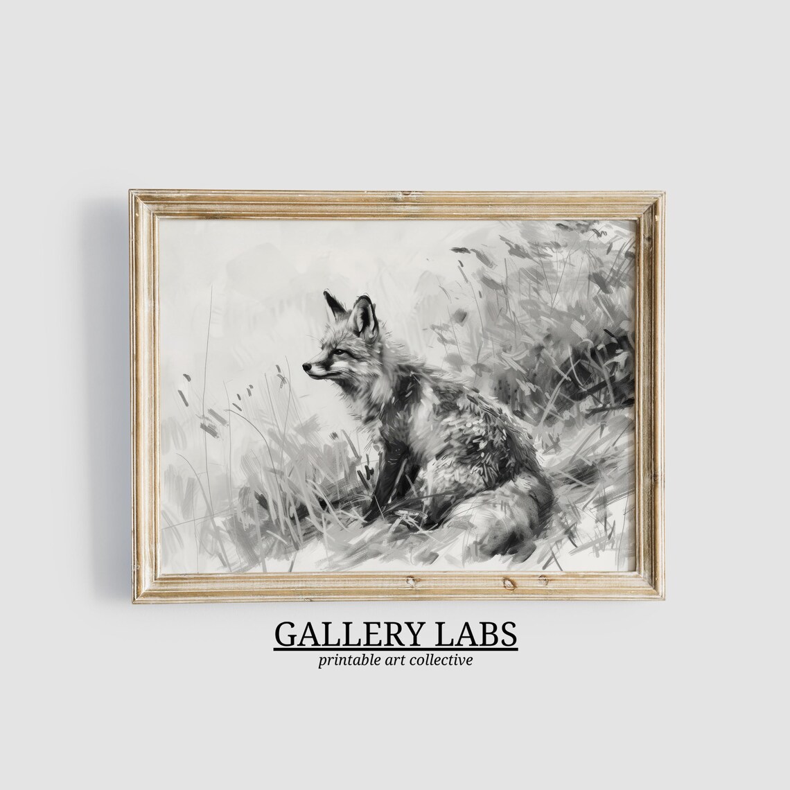 Vintage Fox Pencil Sketch Woodland Animal Neutral Nursery Wall Art Print