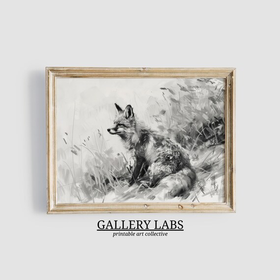 Vintage Fox Pencil Sketch Woodland Animal Neutral Nursery Wall Art Print
