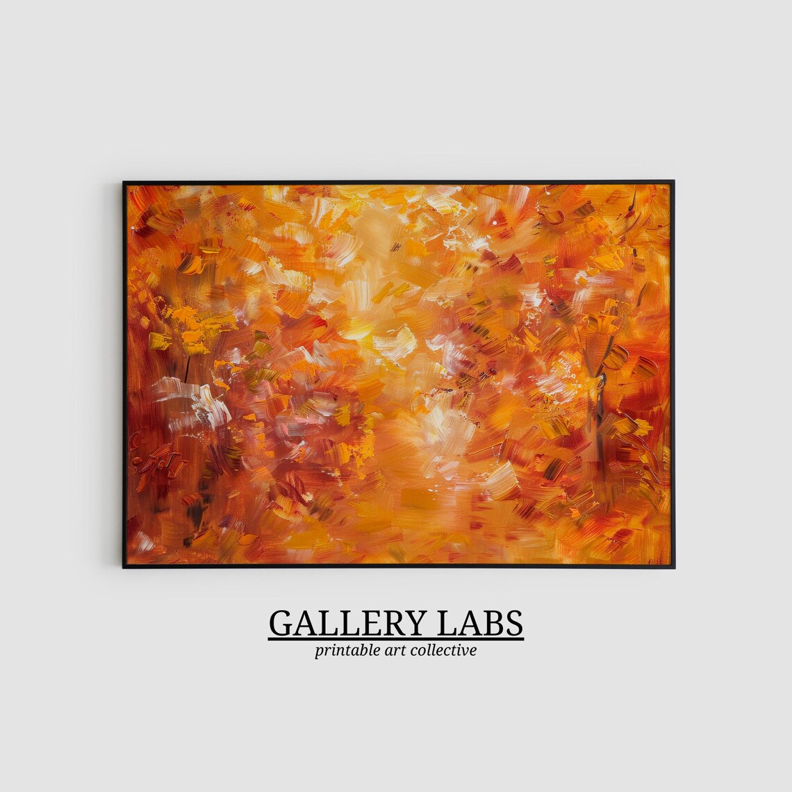 Fiery Orange Autumn Foliage Abstract Textured Fall Landscape Wall Art Print - Image 2