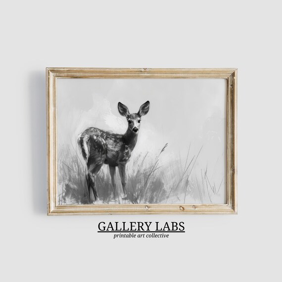 Vintage Deer Pencil Sketch Woodland Animal Neutral Nursery Wall Art Print