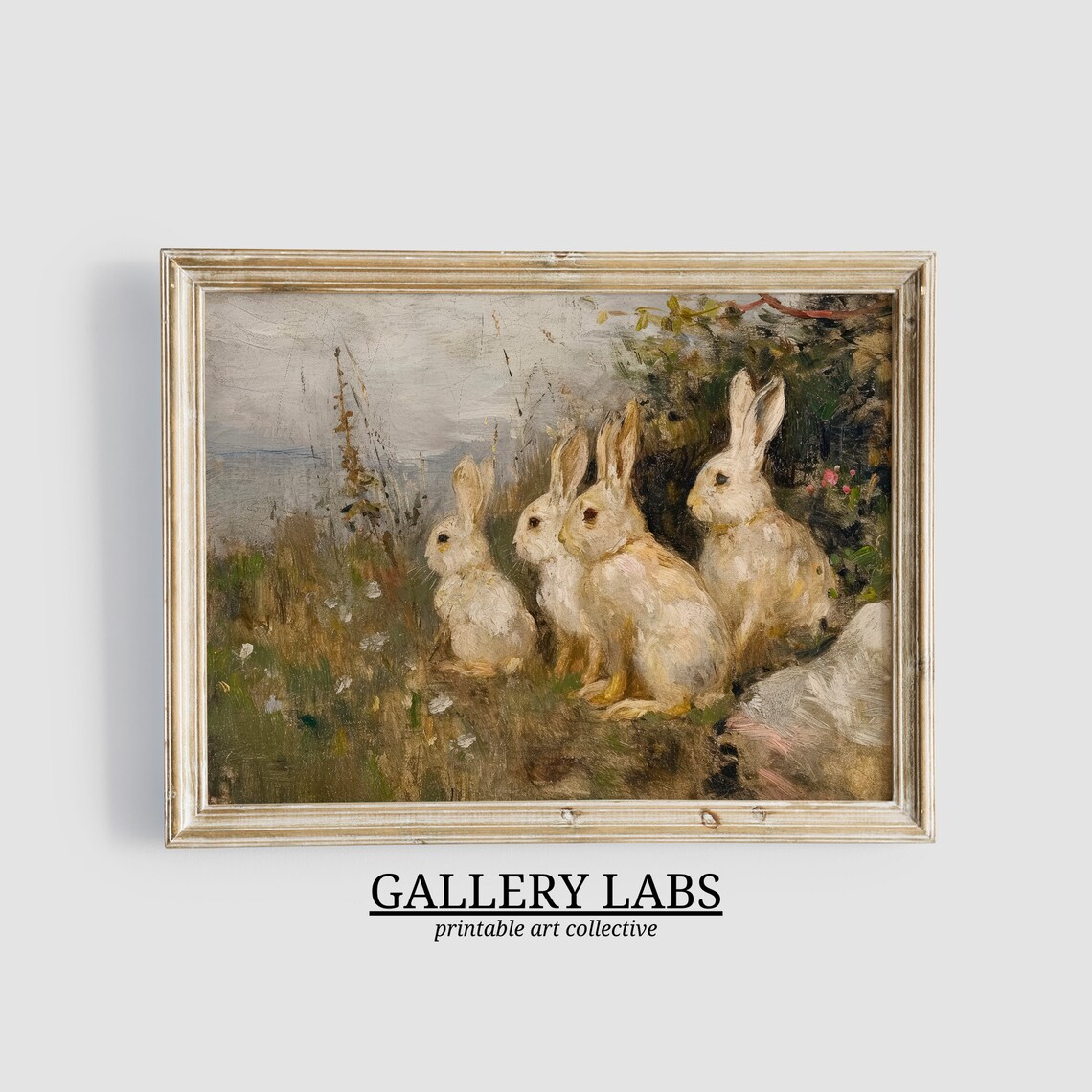 Vintage Rabbit Painting Art Print, Farmhouse Nursery Decor