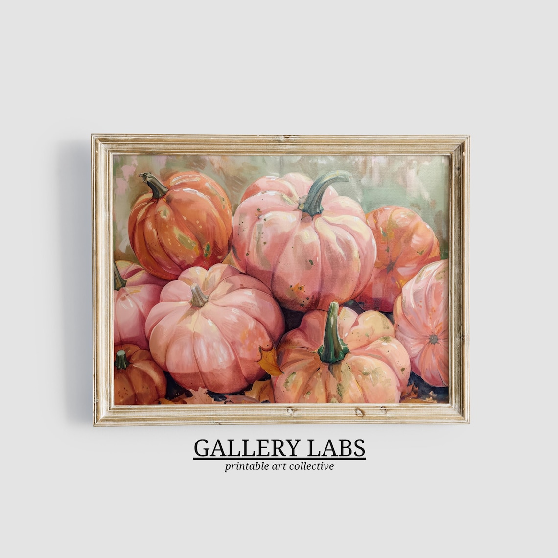 Pink and Orange Pumpkins Piled Autumn Still Life Halloween Wall Art Print
