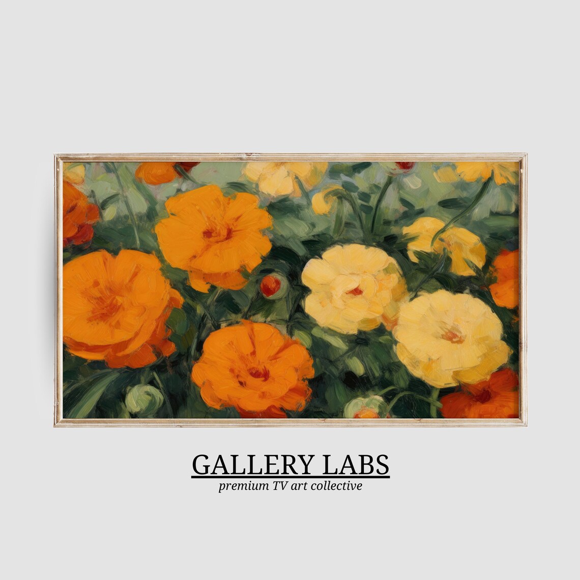 Orange Marigold Flowers Painting Bright Summer Botanical Floral Wall Art Print