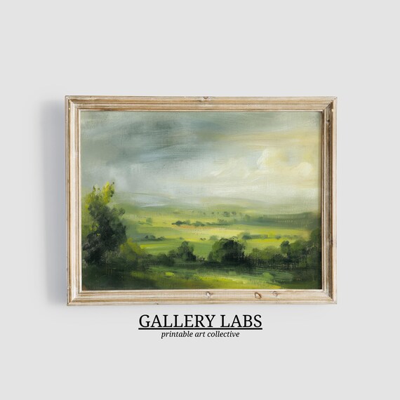 Green Rolling Hills Valley Landscape Soft Sky Countryside Art Print