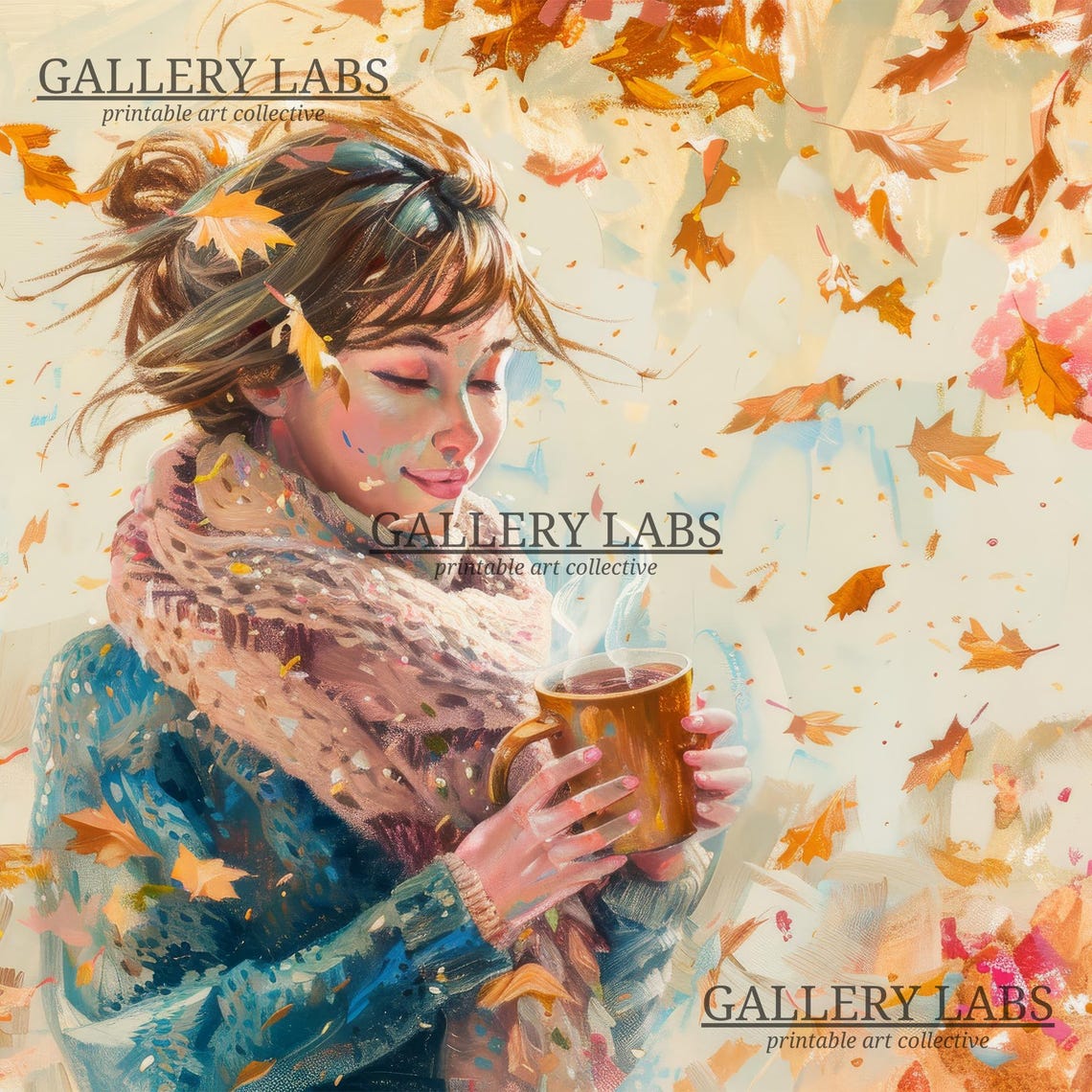 Falling Autumn Leaves Golden Foliage Textured Closeup Art Print - Image 4