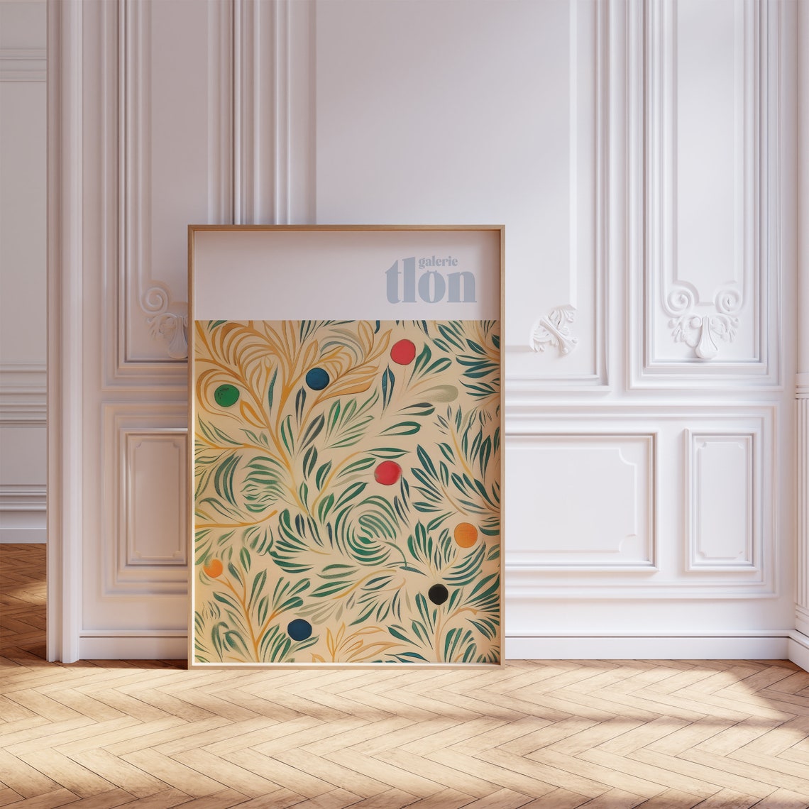 Galerie Tlon Botanical Leaves Pattern Art Nouveau Cream Wall Art - Image 2