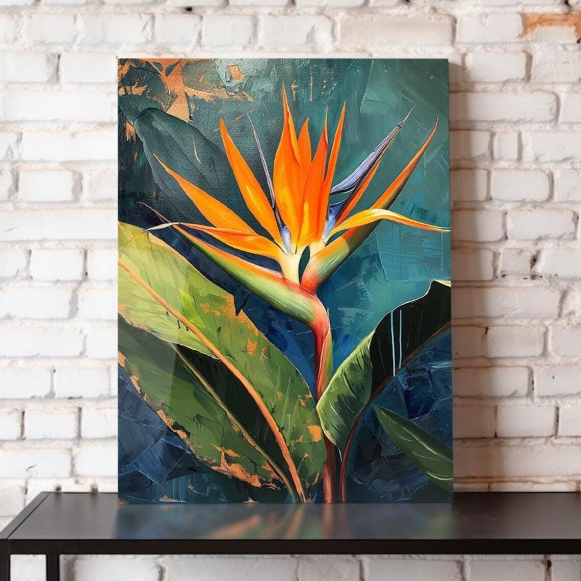 Bird Of Paradise Flower Bold Oil Painting Tropical Floral Wall Poster