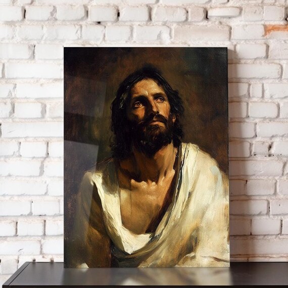 Jesus Christ Looking Up White Robe Dramatic Light Religious Art Poster