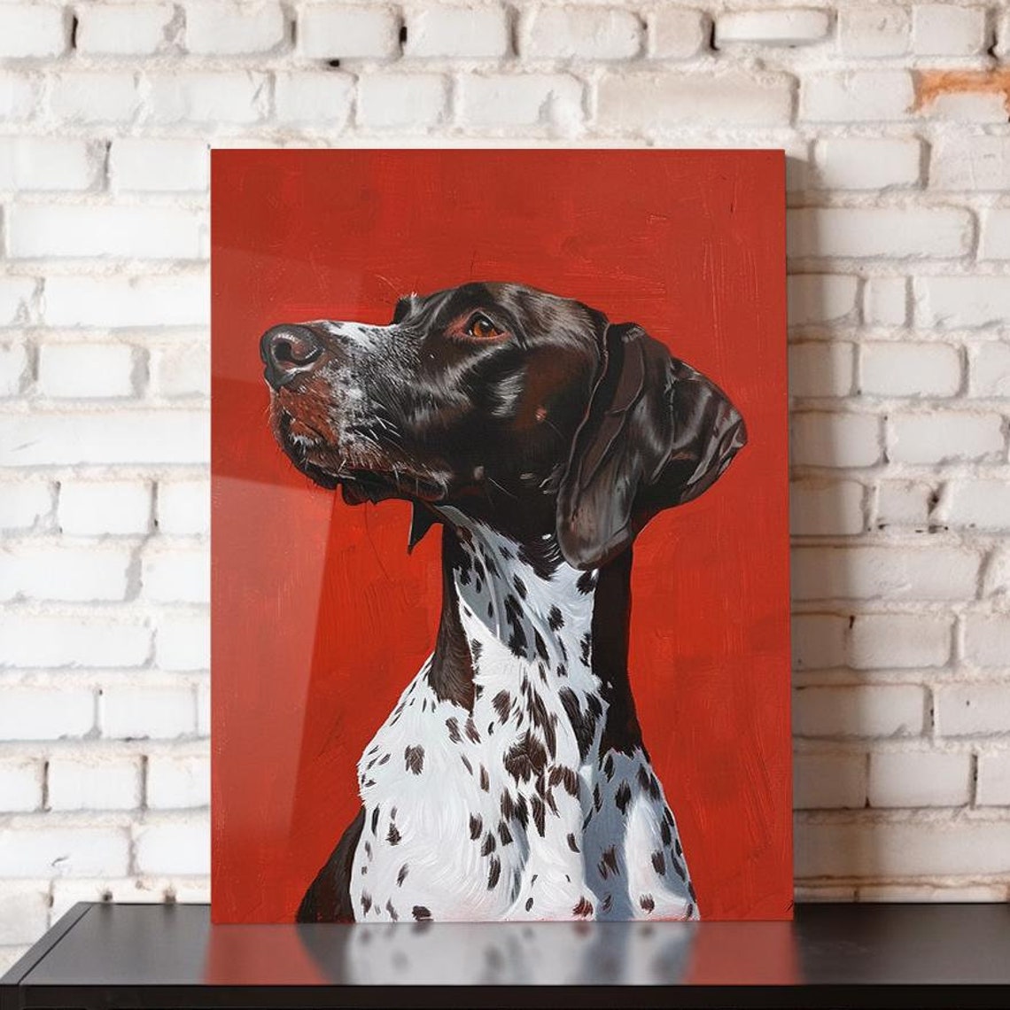 German Shorthaired Pointer Dog Portrait Bold Red Background Art Print