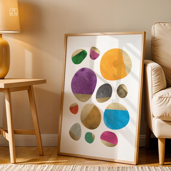 Golden Pebbles Art Print Minimalist Boho Wall Decor