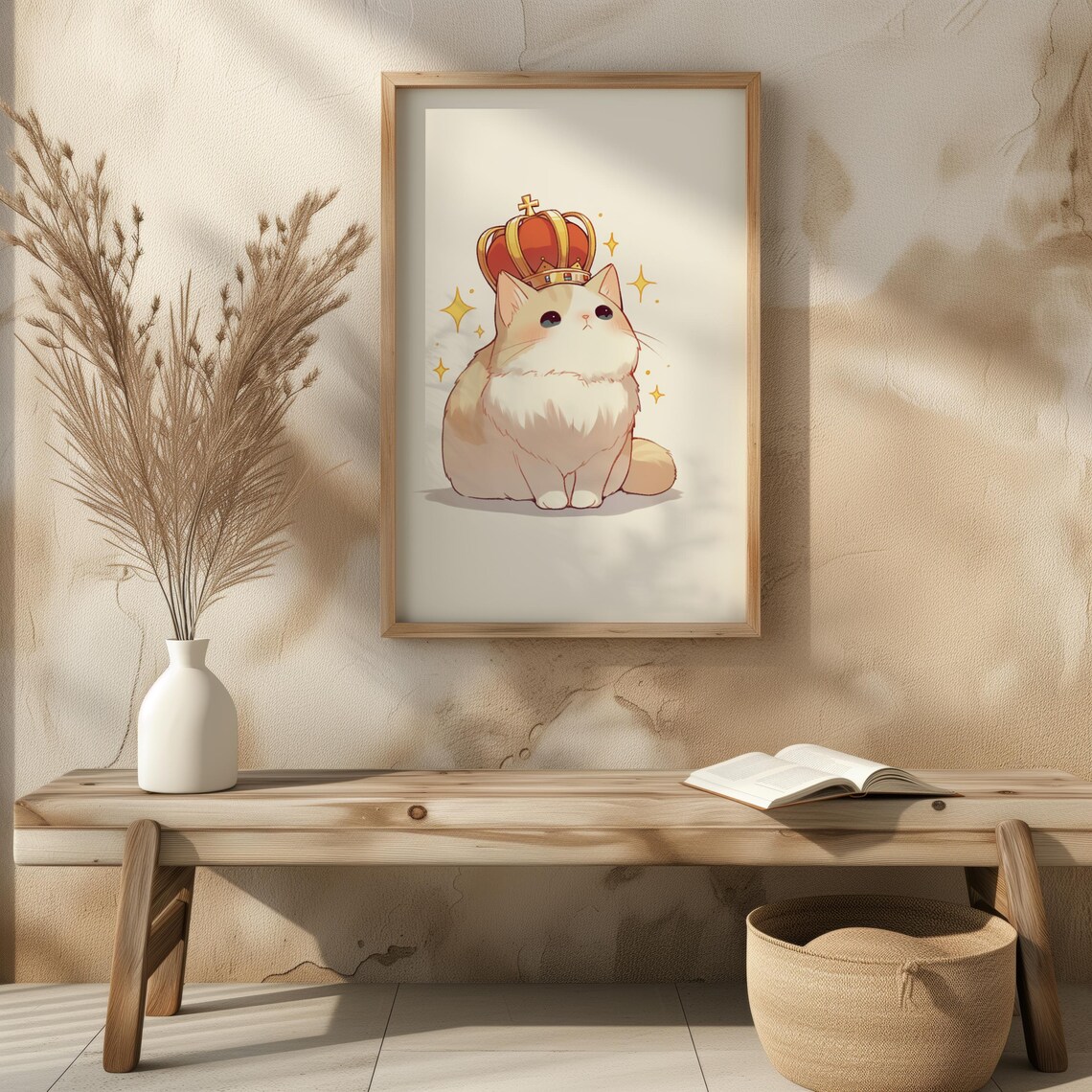 Cream Cat Wearing Royal Red Crown Cute Kawaii Kitty Wall Art - Image 6