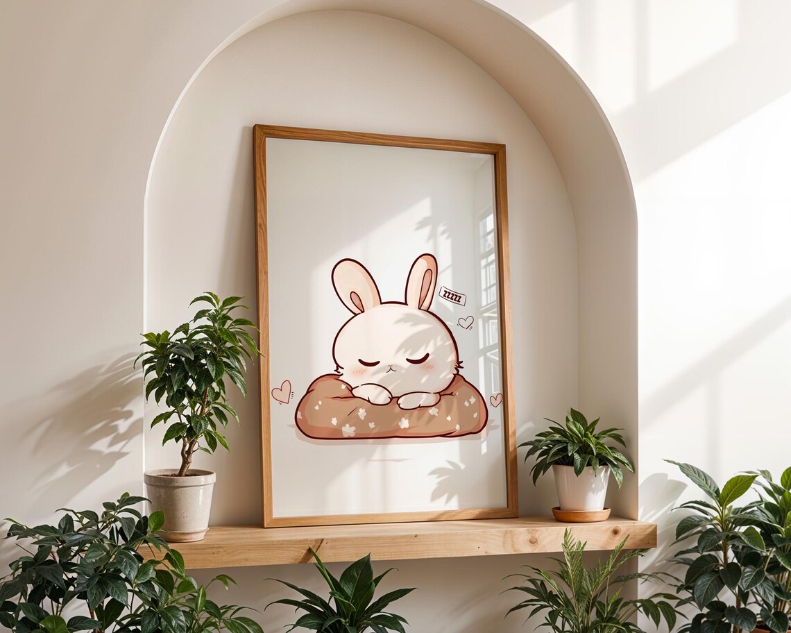 Cute Sleeping Bunny on Donut Pillow Kawaii Cartoon Animal Poster - Image 3