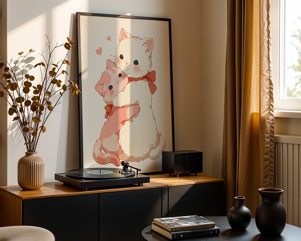 Two Cats With Ribbons Hugging, Cat Lovers - Image 3