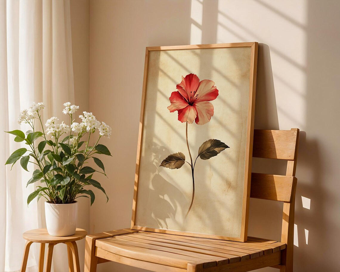 Red Flower Vintage Art Print, Botanical Decor - Image 5