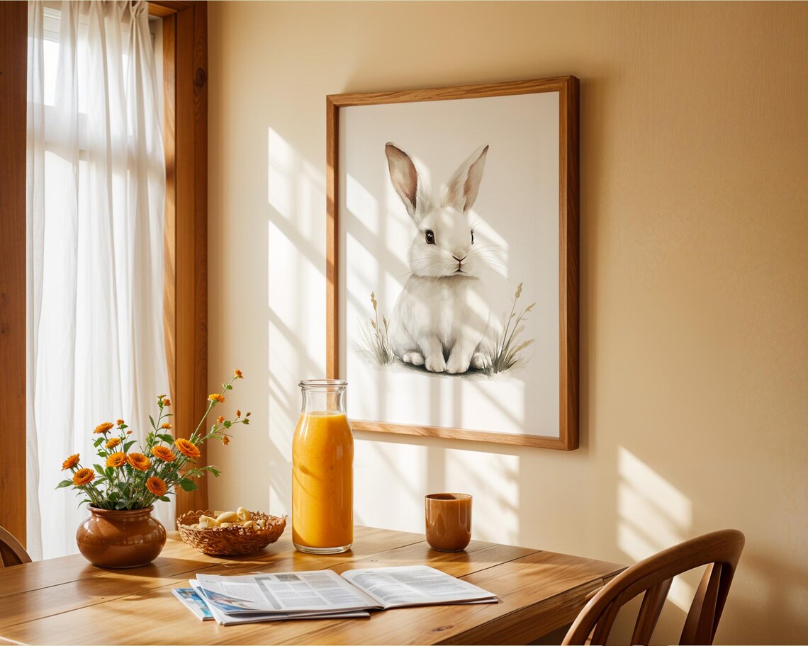 Soft White Rabbit Watercolor Animal Kids Room Nursery Decor Poster - Image 4